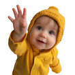 Smiling Baby in Yellow Hoodie Waving Hello