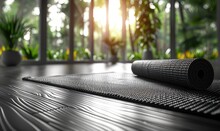 Abstract Image Of Yoga Mat And Props In Studio, Soft Focus, Monochromatic Color Scheme