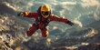 Base jumper leaping off a cliff in a thrilling moment of adrenaline and excitement