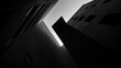 Architectural abstract, oil effect, monochrome, twilight, low angle, silhouette.