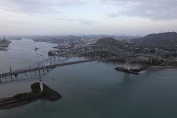 Wall Mural - Aerial views from over the Bridge of the Americas, just outside Panama City Panama