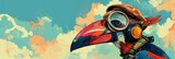 Fototapeta  - Pop art of a hornbill with vintage aviator goggles, illustration wallpaper