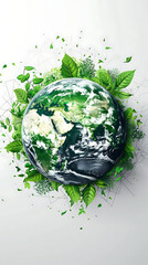 Wall Mural - Invest in our planet, Earth day 2024 concept background, Ecology concept, Design with globe map drawing and leaves isolated on white background