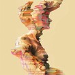 Create a dynamic side view of a ginger root with a modern twist, using glitch art to showcase its natural beauty transformed through digital distortion