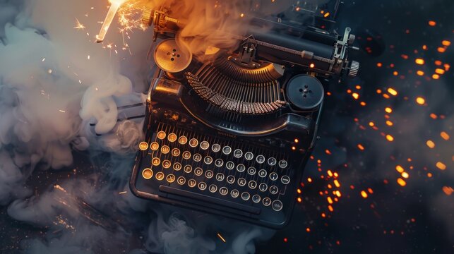 top view typewriter, creativity concept.