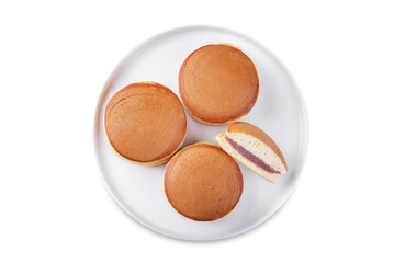 Wall Mural - Dorayaki, japanese red bean paste pancakes on a white isolated background