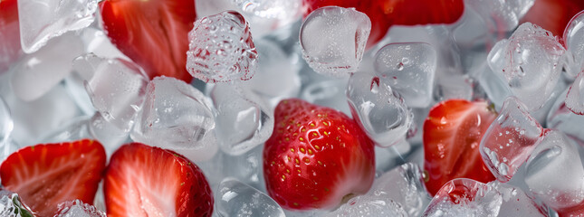 Wall Mural - strawberry and ice hero image