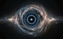 Cosmic Vortex Illustration With Swirling Star Dust, Black Hole, Gravity Well