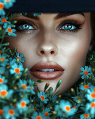Wall Mural - a close up of a woman s face surrounded by flowers