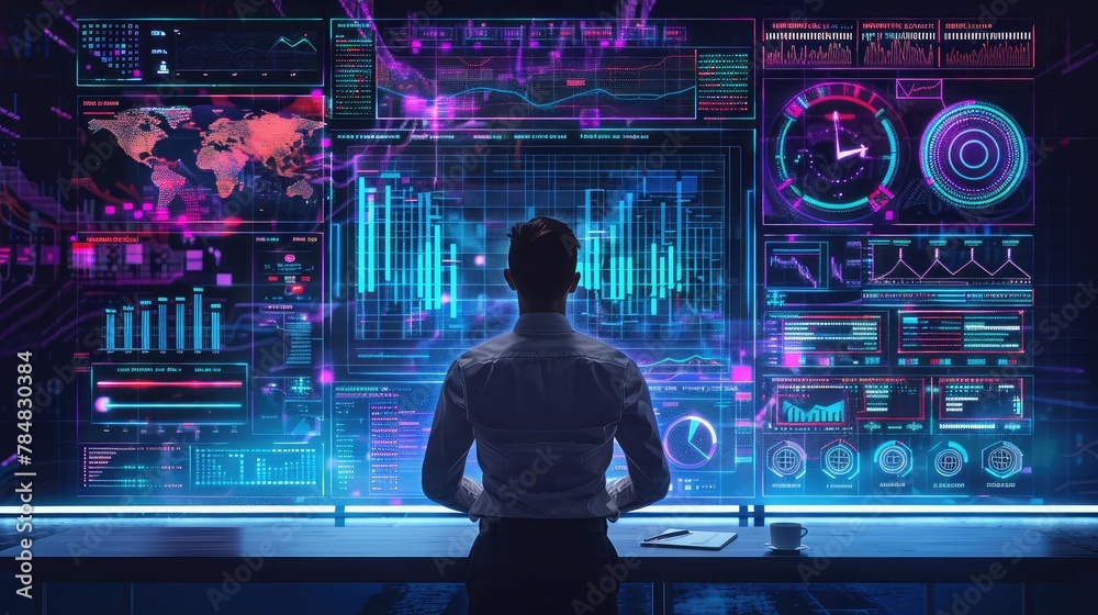 Data analyst working on business analytics dashboard with charts ...