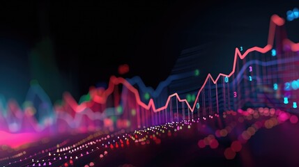 Poster - display of quotes pricing graph visualization. financial statistic analysis on dark background with 