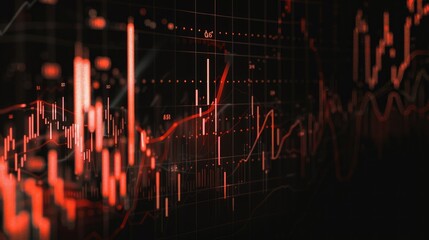 Poster - display of quotes pricing graph visualization. financial statistic analysis on dark background with 