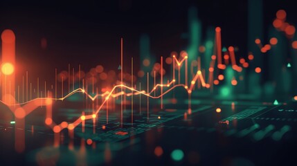 Poster - display of quotes pricing graph visualization. financial statistic analysis on dark background with 