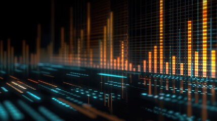 Poster - display of quotes pricing graph visualization. financial statistic analysis on dark background with 