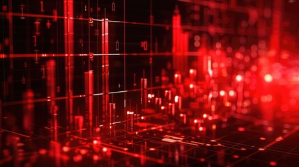 Poster - The red crashing market volatility of crypto trading with technical graph and indicator, red candlesticks going down without resistance, market fear and downtrend. Cryptocurrency background concept.