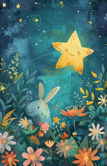 Wall Mural - make a children's book cover with the theme of a curious star and a blank space for the title