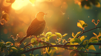 Wall Mural - A bird is perched on a branch in a tree