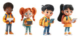 Fototapeta  - School children using laptop, cartoon character 3D style over white transparent background