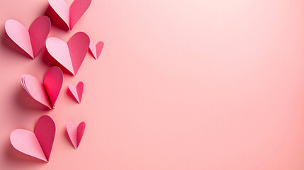 Poster - pink paper hearts on the side of soft pink background