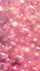 Canvas Print - completely pink background with many transparent and shiny bubbles