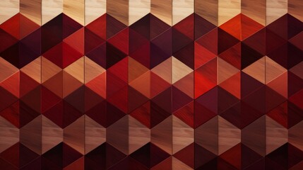 Wall Mural - Peometric pattern on it, in the style of maroon and brown, wood veneer mosaics, large scale abstraction, dark maroon and light beige, faceted shapes, wallpaper, rug