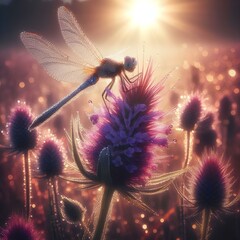 Poster - Colorful, hyperfocused image of a dragonfly on a plant 1