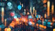 © Justlight - A dreamy defocused background featuring digital data points and financial symbols symbolizing the exciting surge of tech stocks and their influence on the global market. .