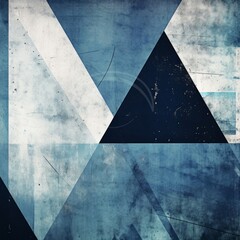 Poster - grungy background with blue and grey patterned lines, punctured canvases, dark indigo and sky-blue