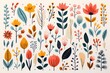A diverse collection of stylized plants and flowers, artistically illustrated with a bold color palette, ideal for modern botanical artwork.