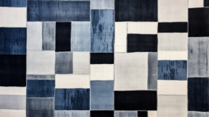 Wall Mural - abstract area rug with blue, black and white squares background