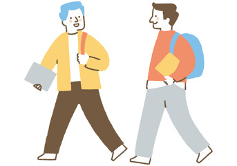 Wall Mural - Two men with backpacks and books _color