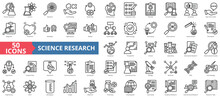 Science Research Icon Collection Set. Containing Contributing, Systematic, Interpretation, Evaluation Data, Planned, Scientific Studies, Socialized Icon. Simple Line Vector.