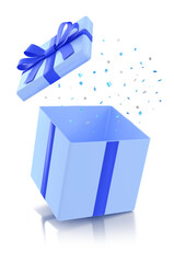 Wall Mural - 3D blue gift box that pops open to reveal confetti falling from inside