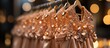 Wedding dresses on hangers in store, closeup view