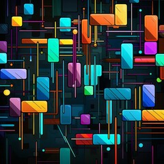 Sticker - colorful background with square lines, in the style of black background, puzzle-like pieces