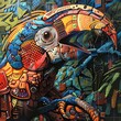 Capture the intricate details of mechanized wildlife in a vivid acrylic painting from a dramatic worms-eye view perspective