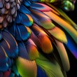 Beautiful multicolored feathers of a macaw on a black background
