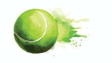 Watercolor Illustration Of Green Tennis Ball Isolated