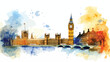 Watercolor sketch of Big Ben London UK United Kingd