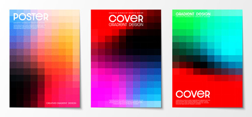 Fototapete - cover design with a pixels mosaic pattern abstract dark color gradient texture background set. desig