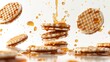 seamless pattern of tiny stroopwafels with syrupy filling oozing out from between the layers