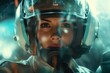 A woman in a space suit with a helmet on her head