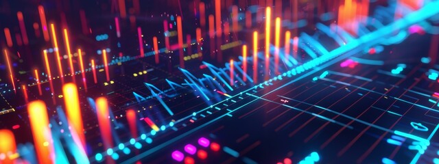 Poster - A background filled with colorful charts, graphs, and data visualizations representing business analytics and performance.