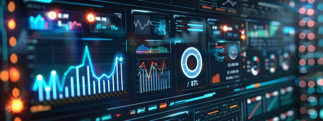 Poster - A background filled with colorful charts, graphs, and data visualizations representing business analytics and performance.