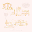 Tuscan Villa or Provence rough sketched abstract set of vector illustration 
