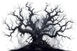 Halloween background with scary old tree. Hand drawn vector illustration.