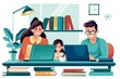Distance learning, online education, home work concept. Family with digital devices at home, Generative AI 