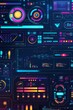 UI design elements in bold colors, buttons, icons, futuristic interface