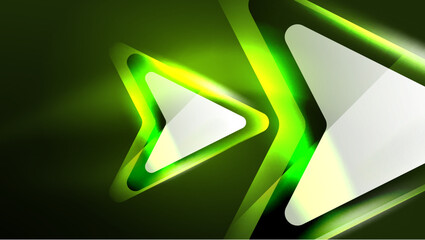 Aufkleber - A neon green triangle logo with glowing electric blue arrows pointing in opposite directions, creating a symmetrical pattern with visual effect lighting