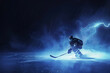 Intense Ice Hockey Player Amid Dramatic Thunderous Storm on Icy Rink